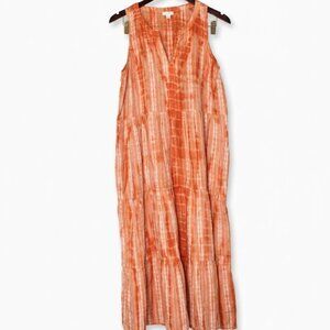 J. Jill Petite Medium Orange White Boho Embroidered Cotton Tiered Maxi